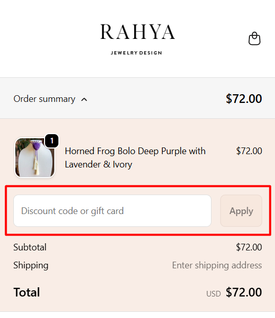 Where to enter Rahya Jewelry Design promo code How to use Rahya Jewelry Design promo code