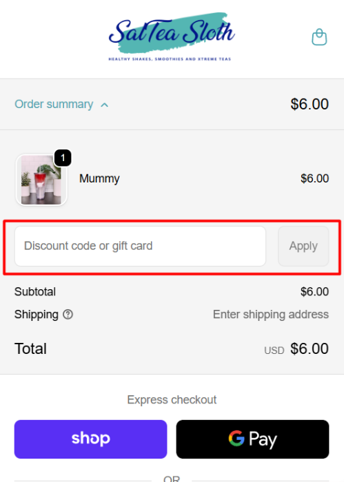 How to use SalTea Sloth promo code