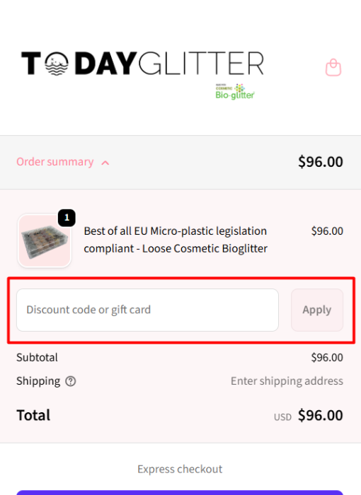 How to use Today Glitter promo code