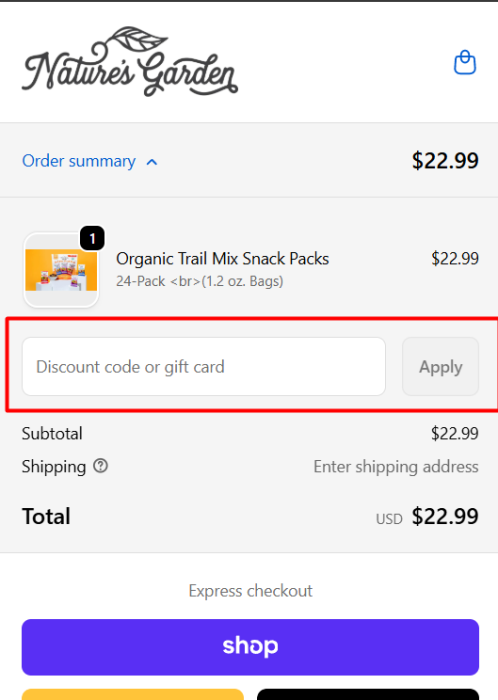 How to use Nature's Garden promo code