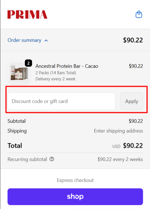 How to use Prima promo code