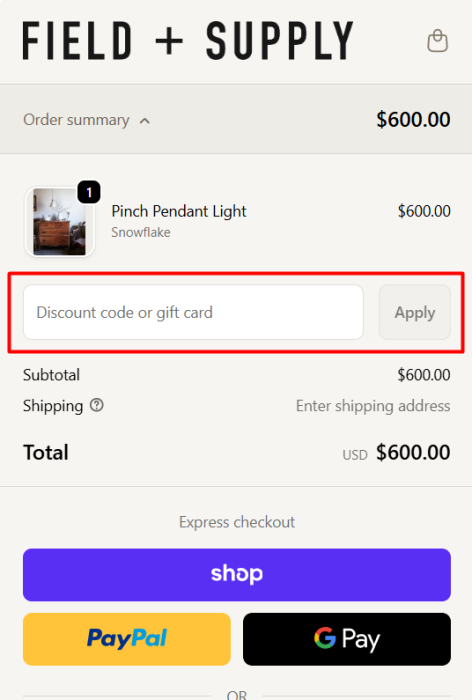 How to use Field + Supply promo code