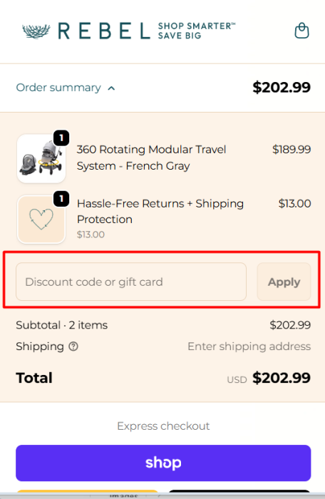 How to use REBEL promo code