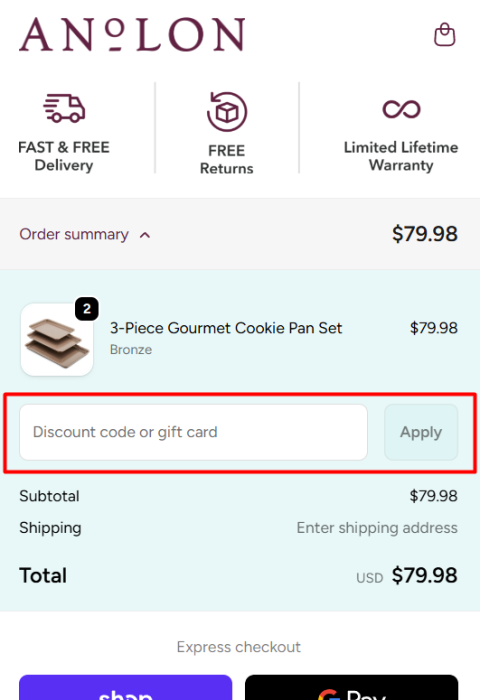 How to use Anolon promo code