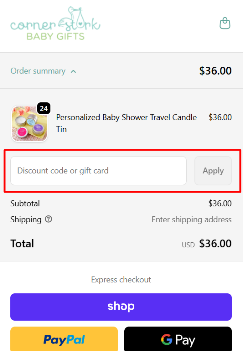 How to use Corner Stork Baby Gifts promo code