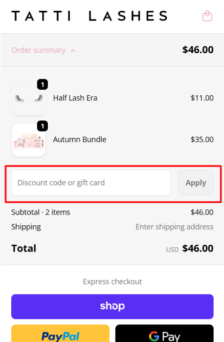 How to use Tatti Lashes promo code