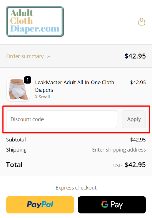 Where to enter AdultClothDiaper.com promo code How to use AdultClothDiaper.com promo code