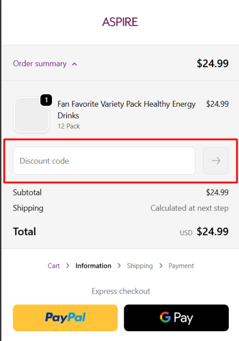 How to use Aspire Drinks promo code