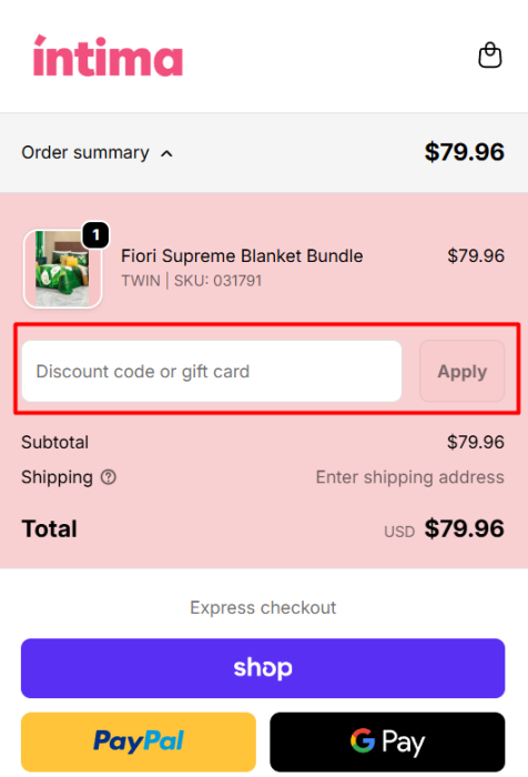 How to use Intima USA promo code