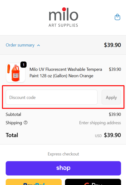 Where to enter Milo Art Supplies promo code How to use Milo Art Supplies promo code