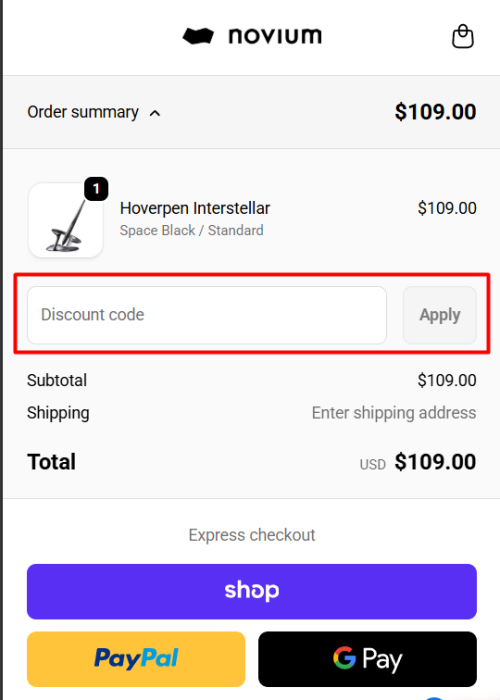 How to use Novium Design promo code