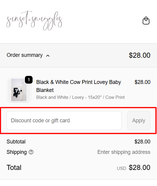 How to use Sunset Snuggles promo code