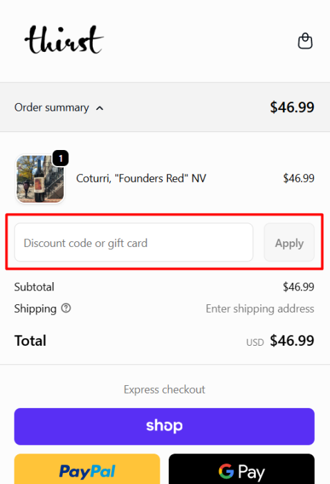 How to use Thirst promo code