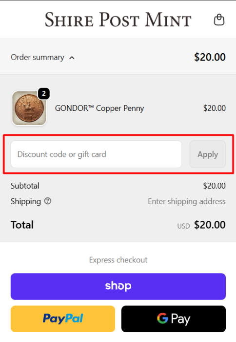 How to use Shire Post Mint promo code