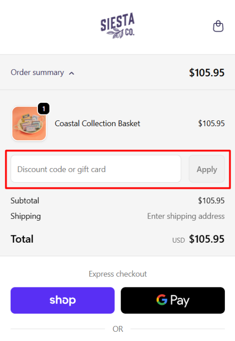 How to use Siesta Co. promo code