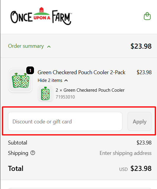 Where to enter Once Upon a Farm promo code How to use Once Upon a Farm promo code