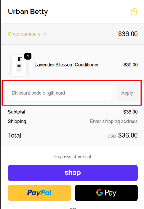 Where to enter Urban Betty promo code How to use Urban Betty promo code