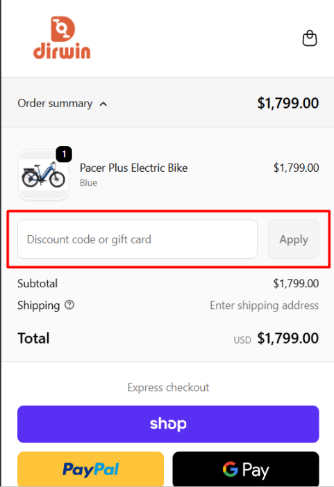 Where to enter Dirwin Bike promo code How to use Dirwin Bike promo code