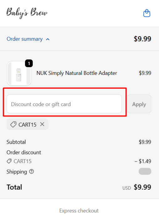 How to use The Baby's Brew promo code