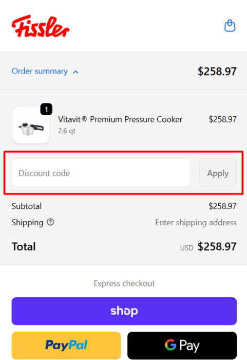 How to use Fissler promo code