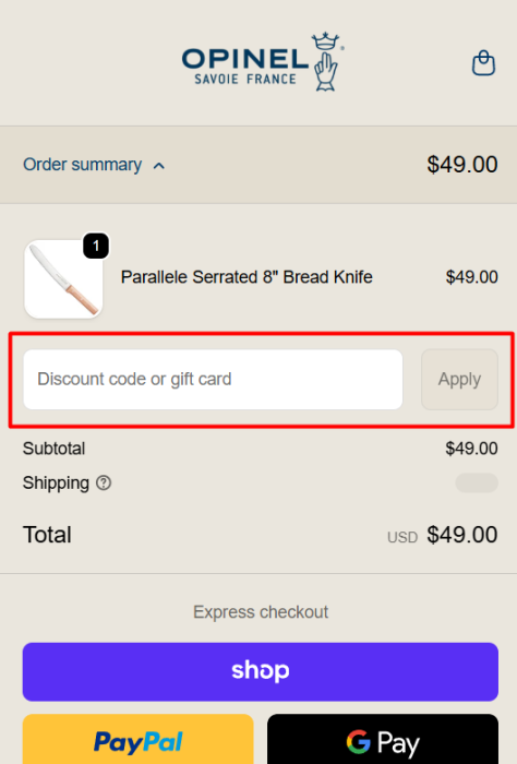 How to use Opinel Knives promo code