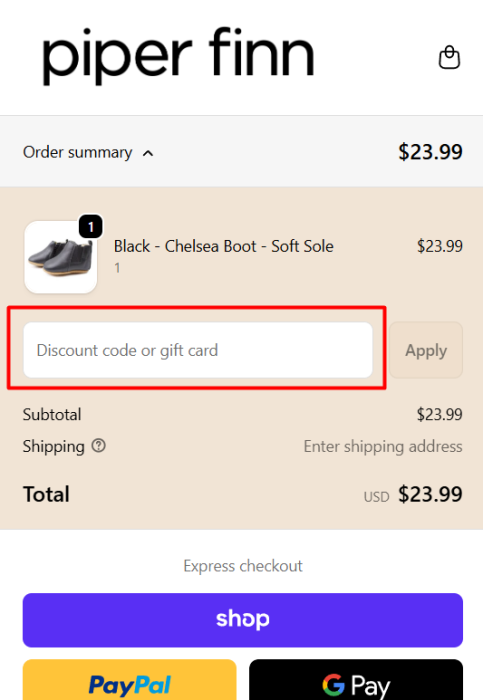 How to use Piper Finn promo code