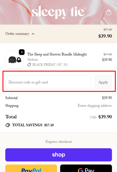 Where to enter Sleepy Tie promo code How to use Sleepy Tie promo code