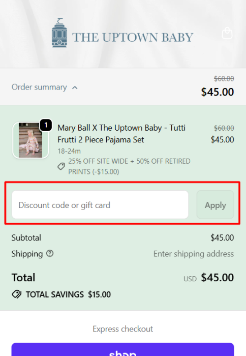 How to use The Uptown Baby promo code