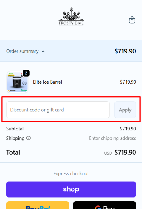 How to use Frosty Dive promo code