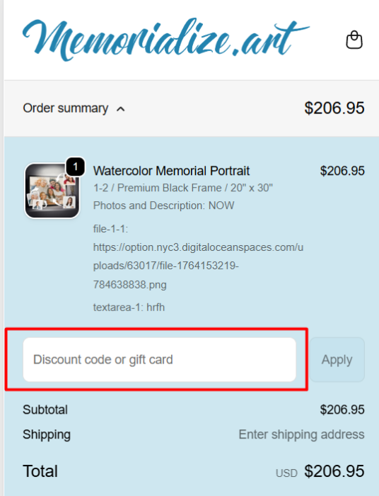 How to use Memorialize promo code