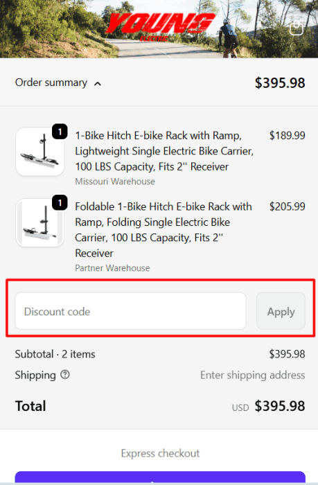 Where to enter Young Electric Bikes promo code How to use Young Electric Bikes promo code