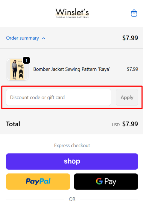 How to use Winslet's Patterns promo code