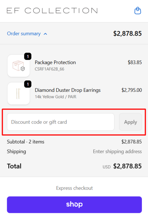 How to use EF Collection promo code