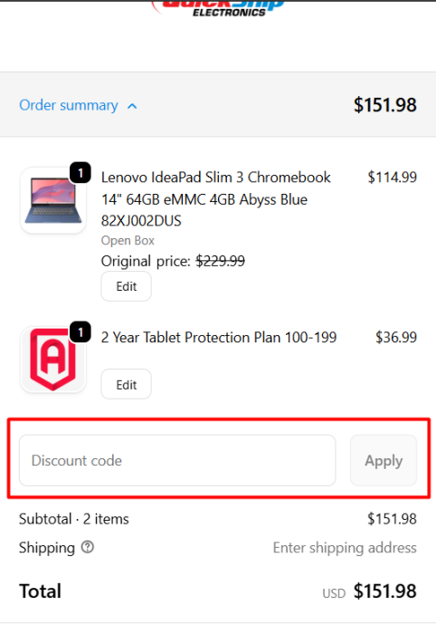 How to use Quick Ship Electronic promo code