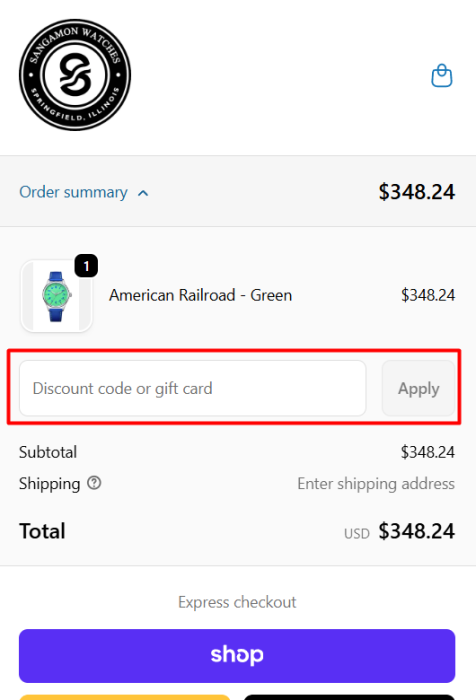 Where to enter Sangamon Watches promo code How to use Sangamon Watches promo code