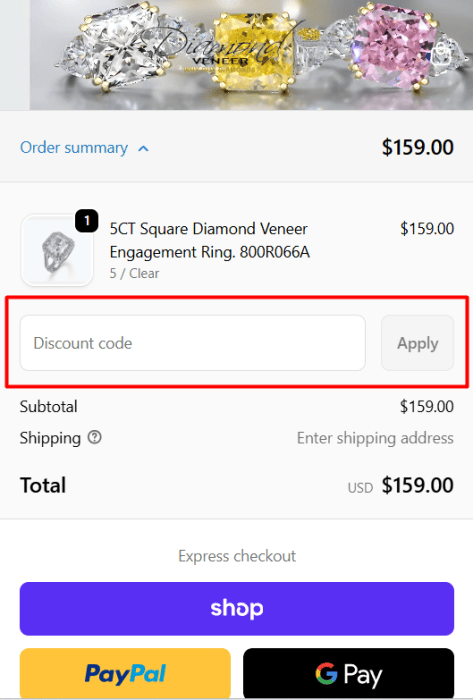 How to use Diamond Veneer promo code