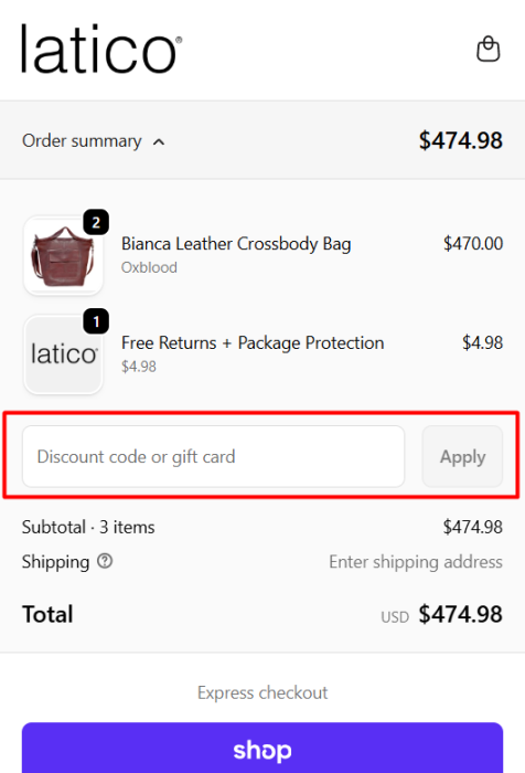 How to use Latico Leathers promo code