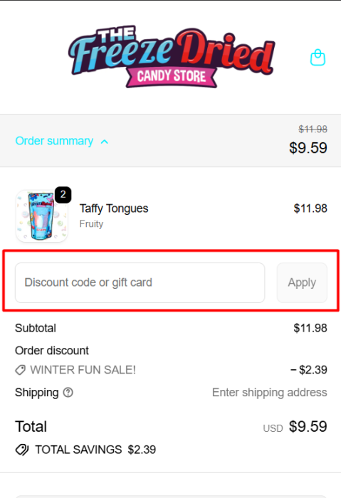 How to use The Freeze Dried Candy Store promo code