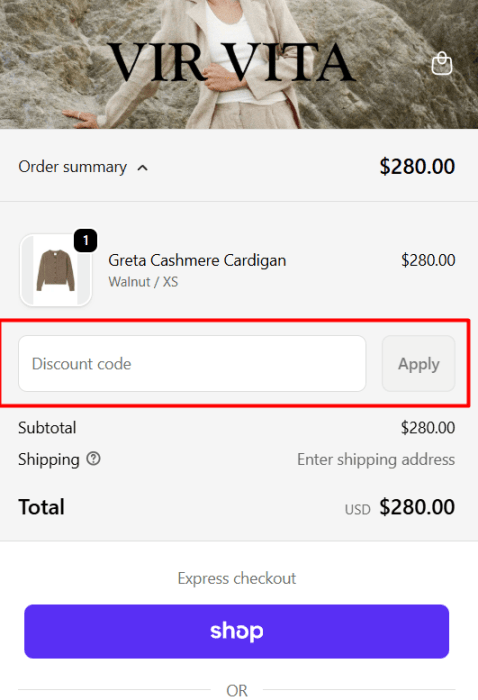 How to use VIR VITA promo code