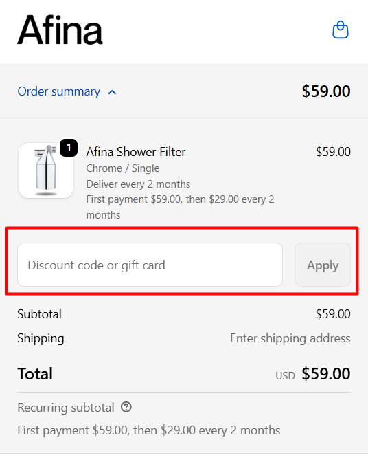 Where to enter Afina Shower promo code How to use Afina Shower promo code