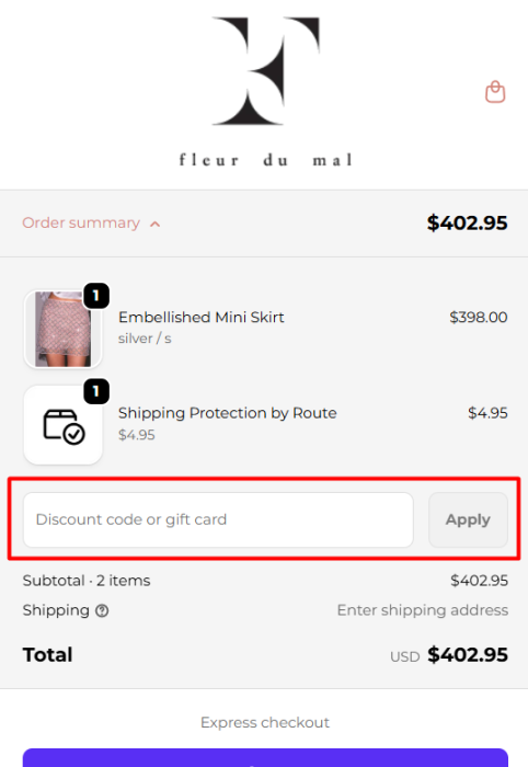 Where to enter Fleur du Mal promo code How to use Fleur du Mal promo code