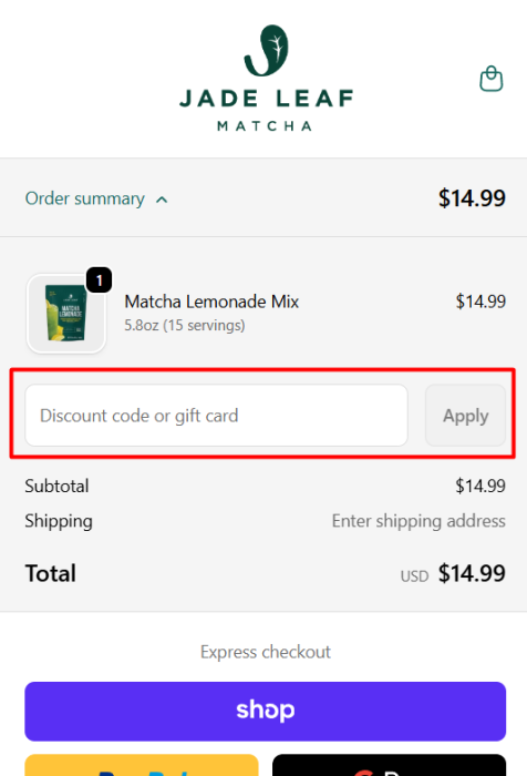 Where to enter Jade Leaf Matcha promo code How to use Jade Leaf Matcha promo code