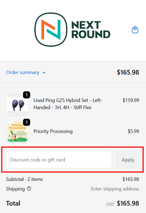 Where to enter Next Round Golf promo code How to use Next Round Golf promo code