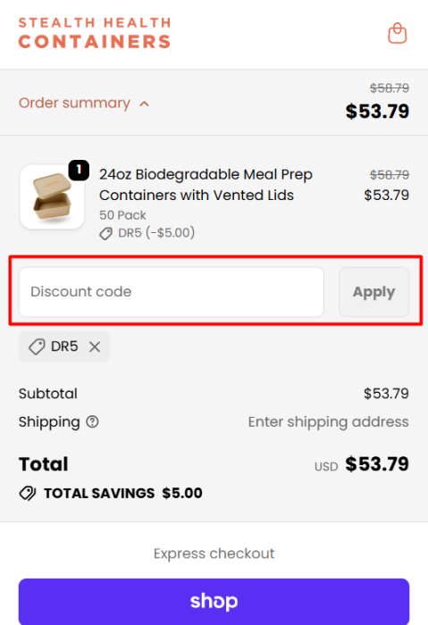Where to enter Stealth Health Containers promo code How to use Stealth Health Containers promo code