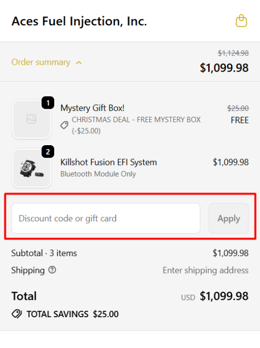 Where to enter Aces Fuel Injection promo code How to use Aces Fuel Injection promo code