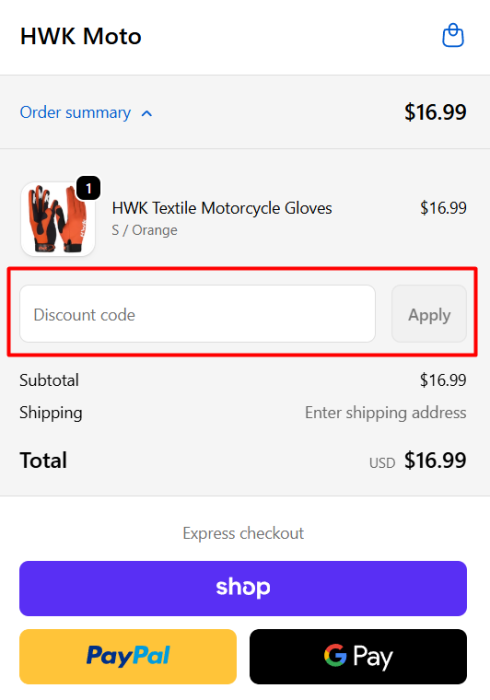 Where to enter HWK Moto promo code How to use HWK Moto promo code