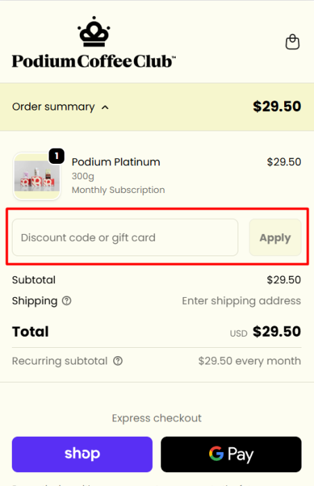 Where to enter Podium Coffee Club promo code How to use Podium Coffee Club promo code
