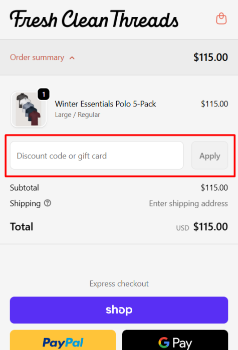 How to use Fresh Clean Threads promo code