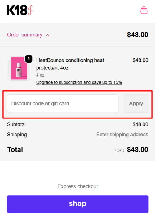 How to use K18 Hair promo code