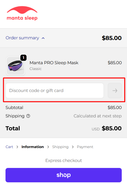 How to use Manta Sleep promo code